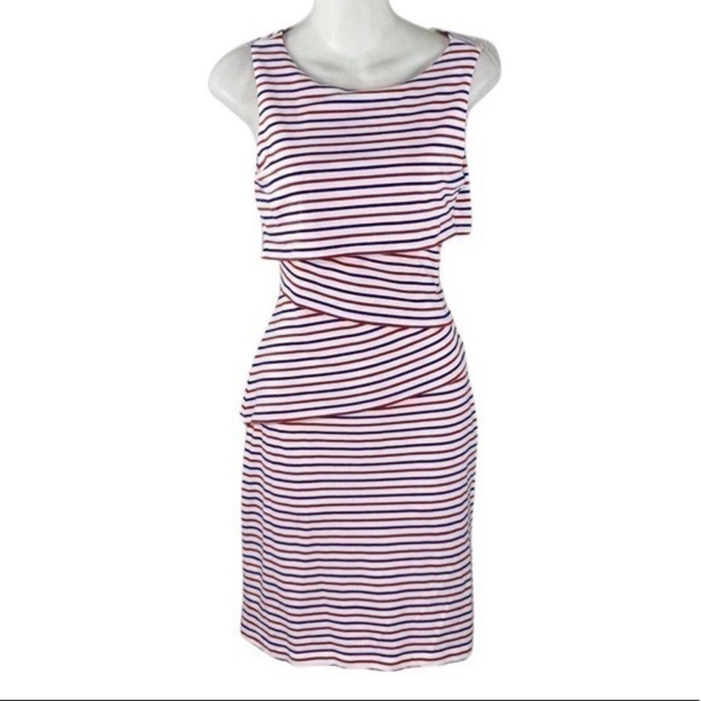 J. McLaughlin red white blue stripe tiered dress NN28